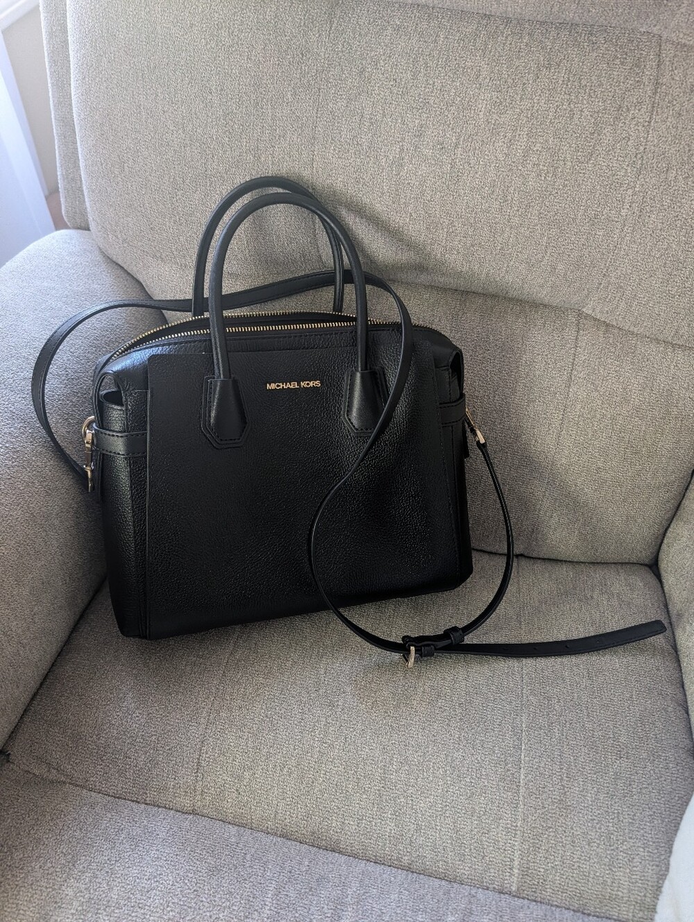 Michael Kors Black Pebbled Leather Satchel with Gold Hardware